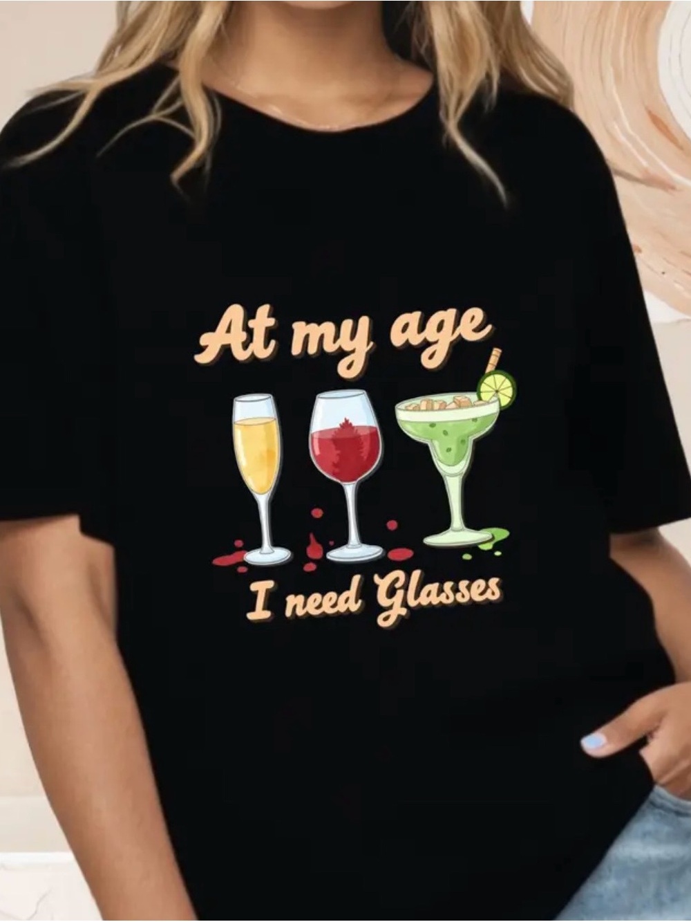 At My Age I Need Glasses Graphic Tee - Black